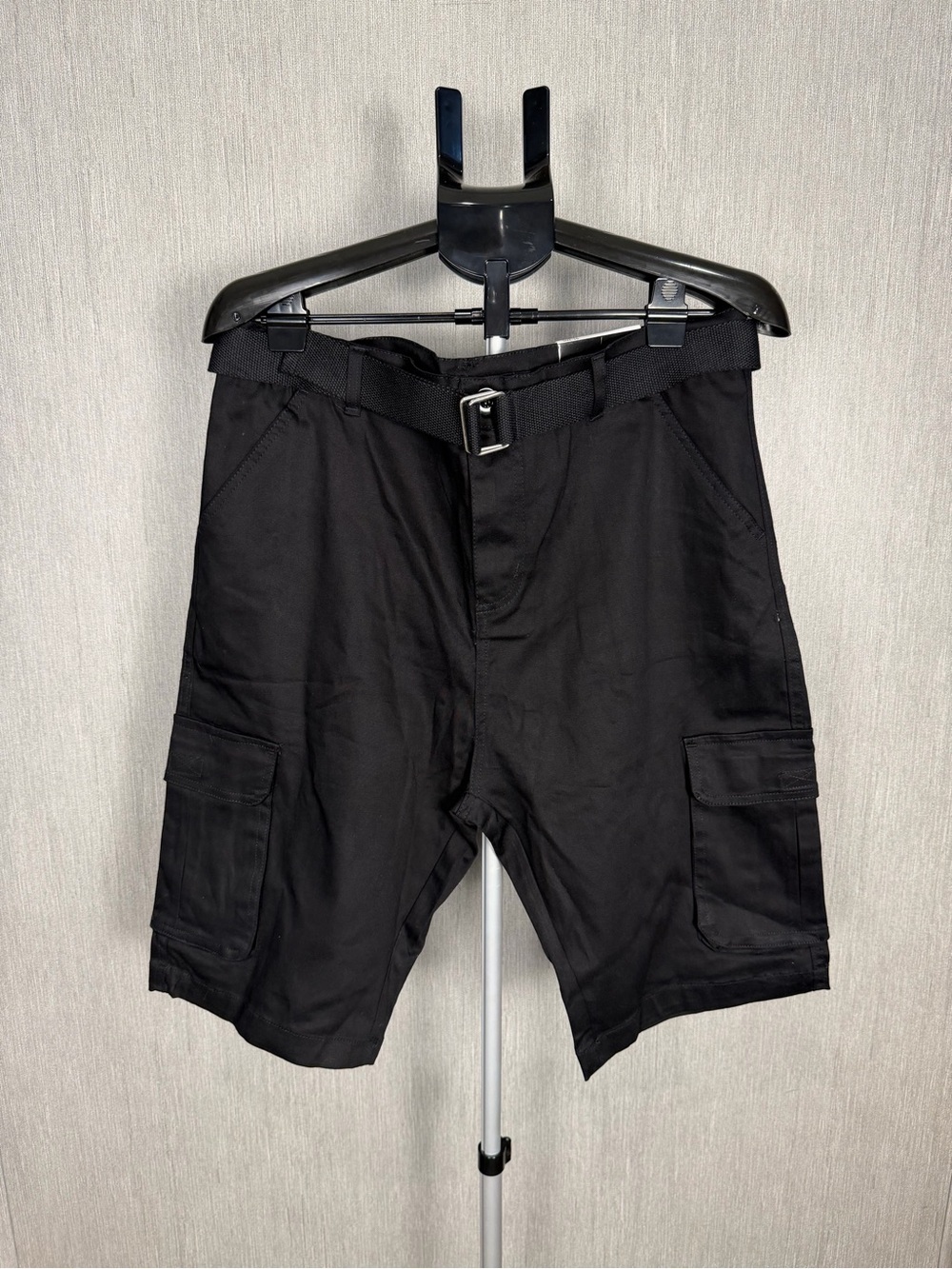 Men's Black Cargo Shorts with Utility Belt Size 36